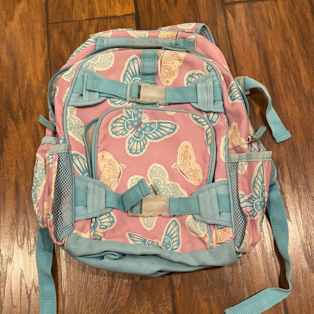 pottery barn kids purple and blue butterfly backpack